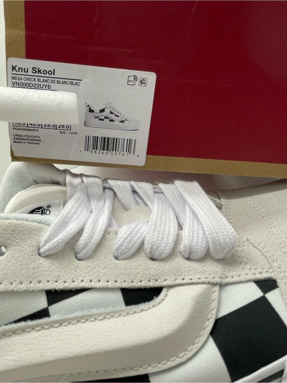 Vans Knu Skool MEGA CHECK BLANC DE BLANC/BLAC VN000D22UY6 Skate Sneakers